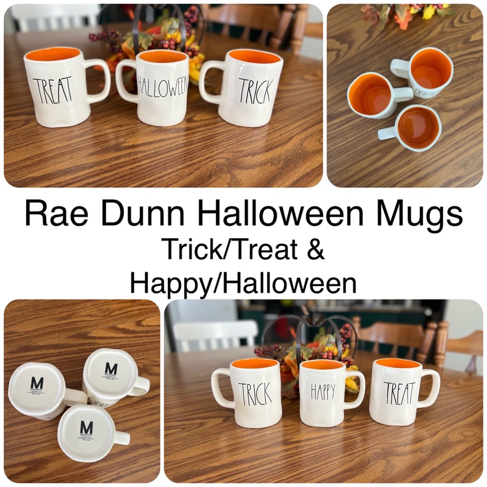 Rae Dunn-Magenta Set of 3 Halloween Mugs White & Orange